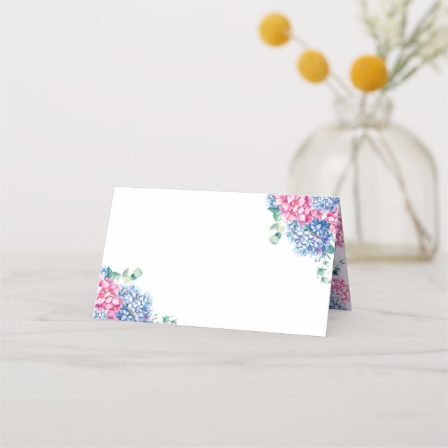 Cartão De Mesa Casamento de Hydrangea Azul e PInk (Frente)