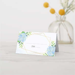 Cartão De Mesa Casamento de Hydrangea Azul Geométrico Moderno