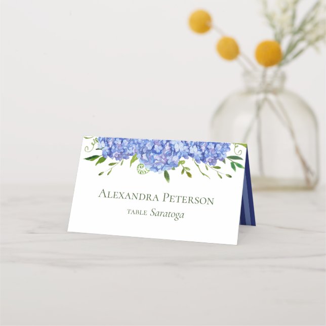 Cartão De Mesa Casamento de Hydrangeas Azul (Frente)