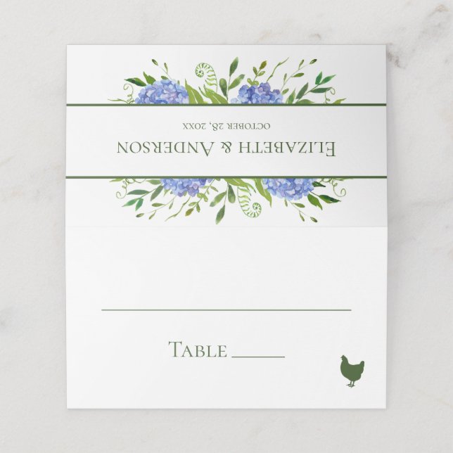 Cartão De Mesa Casamento de Hydrangeas Azul (Exterior/Desdobrado)