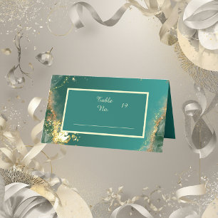Cartão De Mesa Casamento de joias de ouro verde-esmeralda