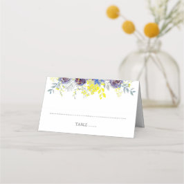 Cartão De Mesa Casamento de Lanterna Floral Azul e Amarelo