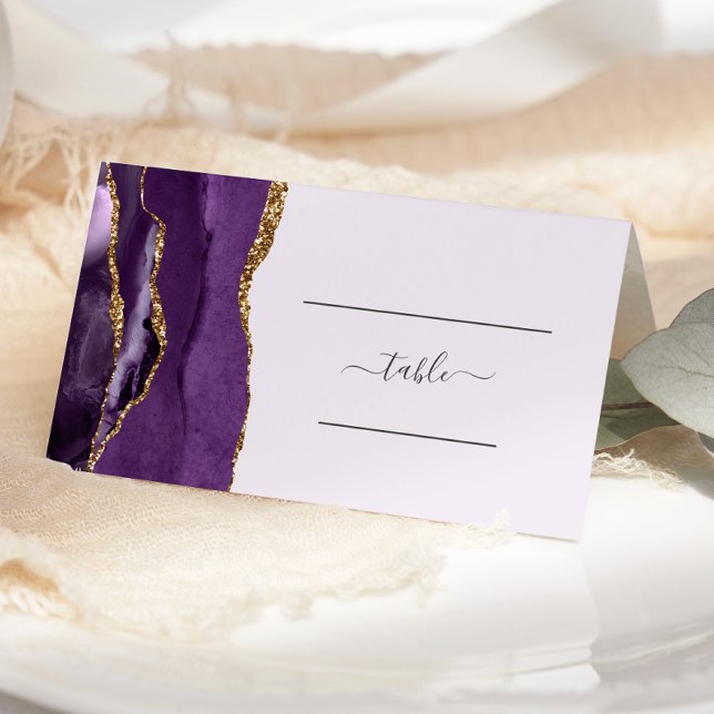 Cartão De Mesa Casamento de Lavanda de Agate Dourado com Chic Pur (Criador carregado)