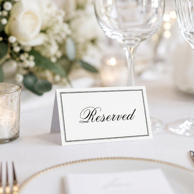 Cartão De Mesa Casamento de Letra Elegante Simples Reservado (Criador carregado)