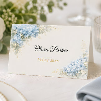 Cartão De Mesa Casamento de Luxo com Hortênsias Azuis Empoeiradas