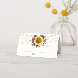 Cartão De Mesa Casamento de Luzes Florais De Girassol Russo