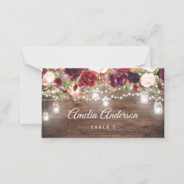 Cartão De Mesa Casamento de Luzes Florais Rustic Burgundy