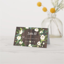 Cartão De Mesa Casamento de Madeira de Wood Floral Branco
