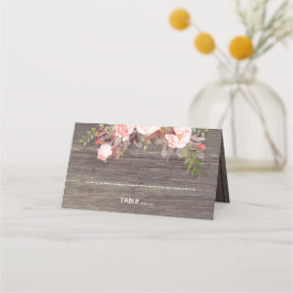 Cartão De Mesa Casamento de Madeira Rústica com Flores Rosa