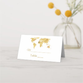 Cartão De Mesa Casamento de Mapa do Mundo Dourado Elegante Viagem