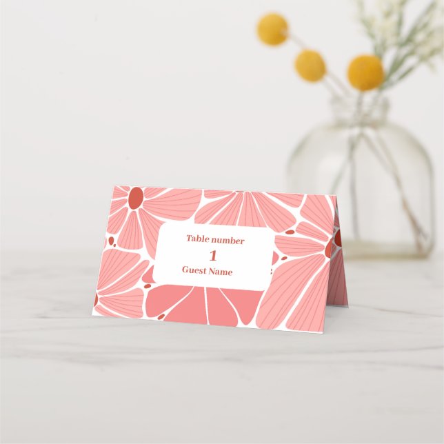 Cartão De Mesa Casamento de margarida cor-de-rosa moderno e desco (Frente)