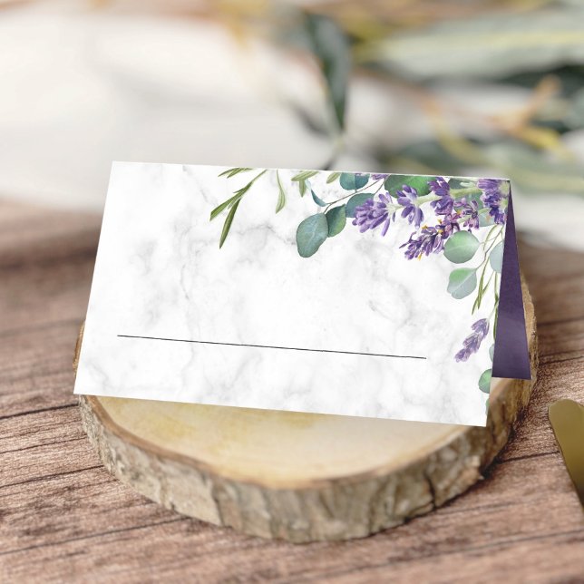 Cartão De Mesa Casamento de Mármore com Lavanda Rústica e Eucalip (Criador carregado)