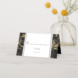 Cartão De Mesa Casamento de Mármore Preto Dourado Elegante