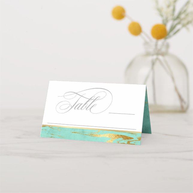 Cartão De Mesa Casamento de Mint e Dourado Marble (Frente)