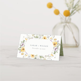 Cartão De Mesa Casamento de Moldura do Círculo Lilac Amarelo