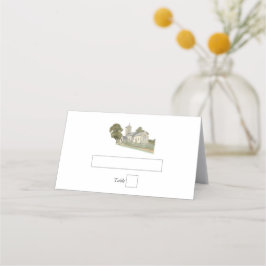 Cartão De Mesa Casamento de Monograma Tradicional com Igreja de C