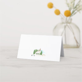 Cartão De Mesa Casamento de Montanha em Watercolor House Italiano