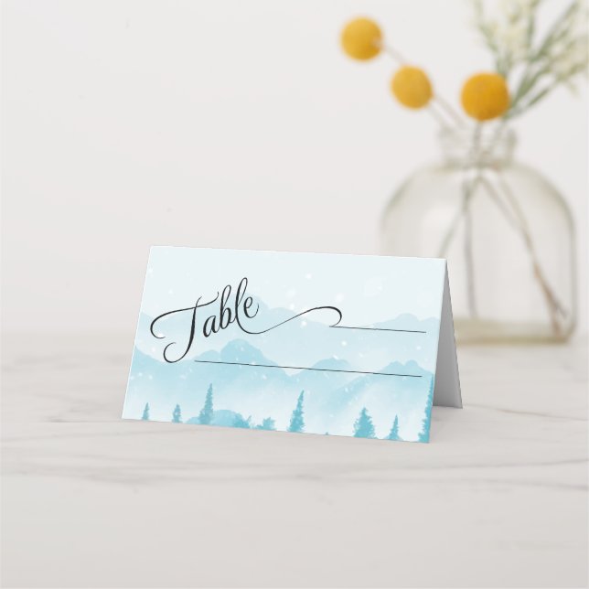Cartão De Mesa Casamento de Montanha Snowy Forest Winter (Frente)
