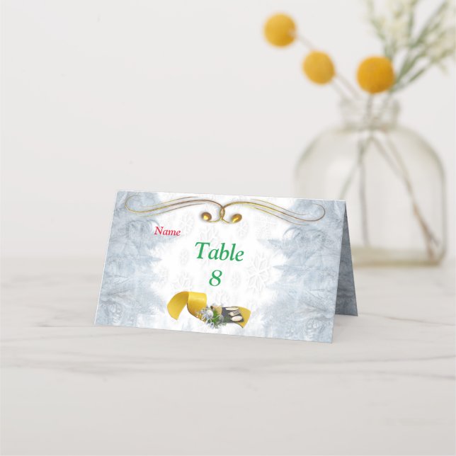 Cartão De Mesa Casamento de Natal Branco (Frente)