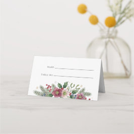 Cartão De Mesa Casamento de Natal de Inverno Floral Botânico