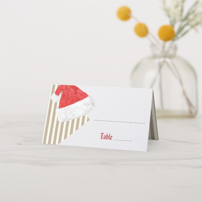Cartão De Mesa Casamento de Natal moderno com Red Santa Hat (Frente)