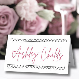 Cartão De Mesa Casamento de Nome Whimsical Francês Desenhado à Mã