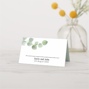 Cartão De Mesa Casamento de Nomes Eucalyptus Dourados Elegantes