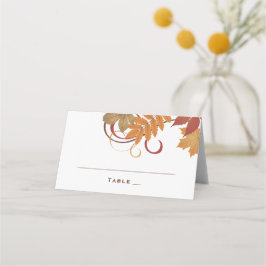 Cartão De Mesa Casamento de Outono com Folhas Caindo Rústicas