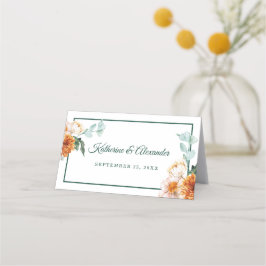 Cartão De Mesa Casamento de outono Floral de Aquarela Elegante