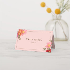 Cartão De Mesa Casamento de Papoula em Aquarela Rosa Corado