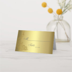 Cartão De Mesa Casamento de Peacock, Abstrato Dourado Real