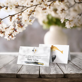 Cartão De Mesa Casamento de Peixes de Watercolor Koi