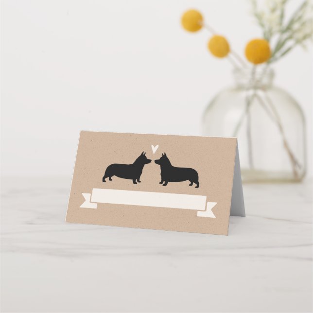 Cartão De Mesa Casamento de Pembroke Welsh Corgi Silhouettes (Frente)