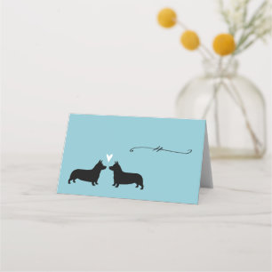 Cartão De Mesa Casamento de Pembroke Welsh Corgi Silhouettes