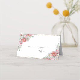 Cartão De Mesa Casamento de Penas Brancas e Rosa