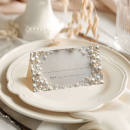 Cartão De Mesa Casamento de Pérolas Elegante