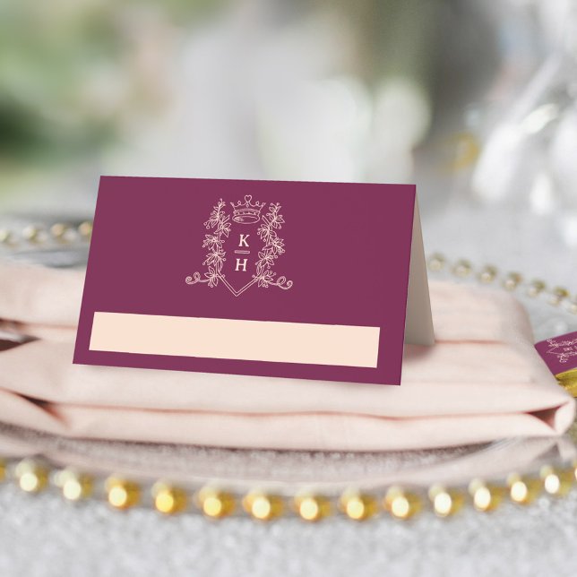 Cartão De Mesa Casamento de pêssego vermelho do vinho da crista m (Criador carregado)