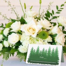 Cartão De Mesa Casamento de Pinheiros da Floresta em Aquarela