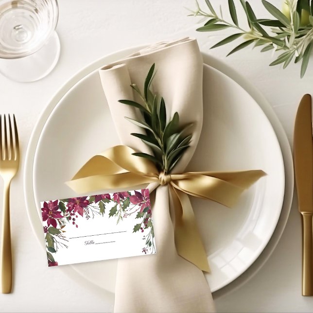 Cartão De Mesa Casamento de Poinsettia Florals | Vermelho escarla (Criador carregado)