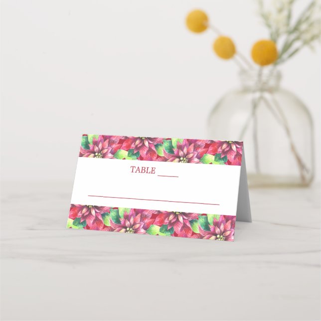 Cartão De Mesa Casamento de Poinsettia Vermelha de Natal (Frente)