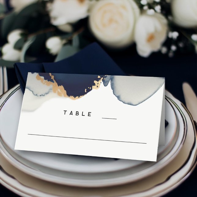 Cartão De Mesa Casamento de praia azul Dourada, Marinho minimalis (navy gold beach wedding place card elegant boho modern romantic summer winter chic stylish classy)