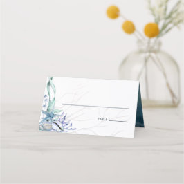 Cartão De Mesa Casamento de Praia do Oceano de Aquarela Moderna