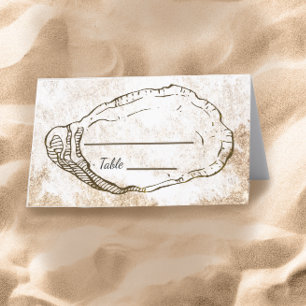 Cartão De Mesa Casamento de Praia Mínima Moderna de Ostras de Aqu