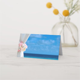 Cartão De Mesa Casamento de praia no Oceano de Verão Floral Elega