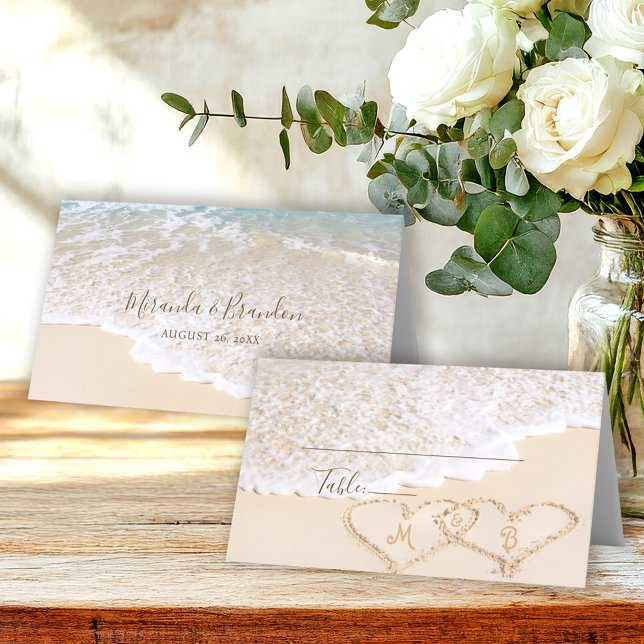 Cartão De Mesa Casamento de Praia Tropical do Blue Ocean Waves (Criador carregado)