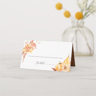 Cartão De Mesa Casamento de Pumpkin Floral Dourado Rústico Queda