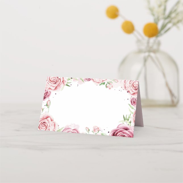 Cartão De Mesa Casamento de Quadros de Rosas de Aquarela Rosa (Frente)