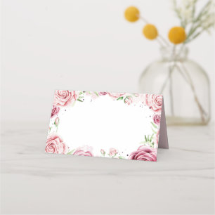 Cartão De Mesa Casamento de Quadros de Rosas de Aquarela Rosa