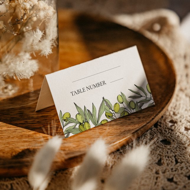 Cartão De Mesa Casamento de Ramo de Oliva Moderna (Criador carregado)