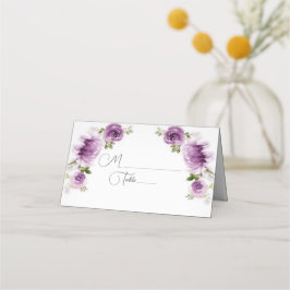 Cartão De Mesa Casamento de Rosas e Peônias Fuchsia em Aquarela
